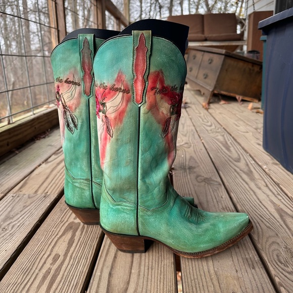 Dan Post RARE NWOT “Take the Bull by the Horns” Green/Turq Western Boots 7.5M - Picture 6 of 12